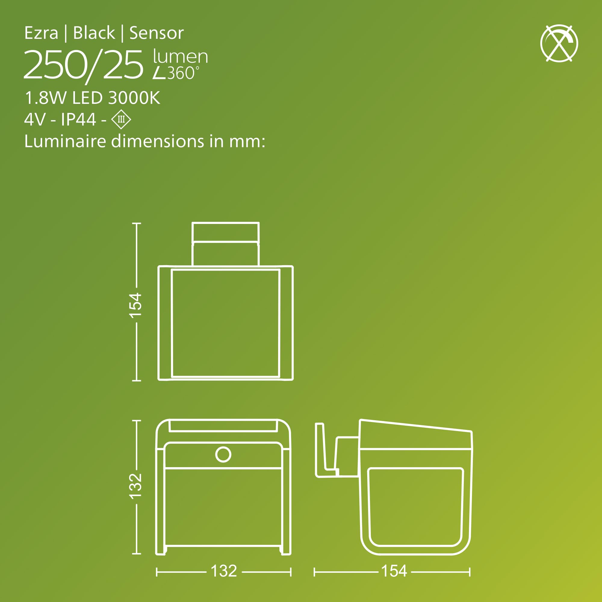 PHILIPS Ezra UltraEfficient Outdoor Solar Wall Light with Sensor, 3000K, 250/25lm, Black - Image 3