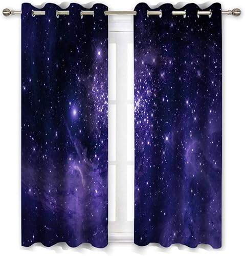 Miniatura 4 de QH Paneles de cortinas opacas con aislamiento térmico y bloqueo de luz, con diseño de estrellas en una nebulosa lejana, 42 pulgadas de ancho x 84