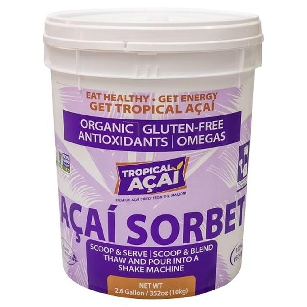 Organic Acai Sorbet Base 22lb Pail - Brazilian Berry Superfood for Smoothies & Bowls - Vegan Non-GMO Frozen Dessert by Tropical Açai – 22 Pound (Pack of 1)