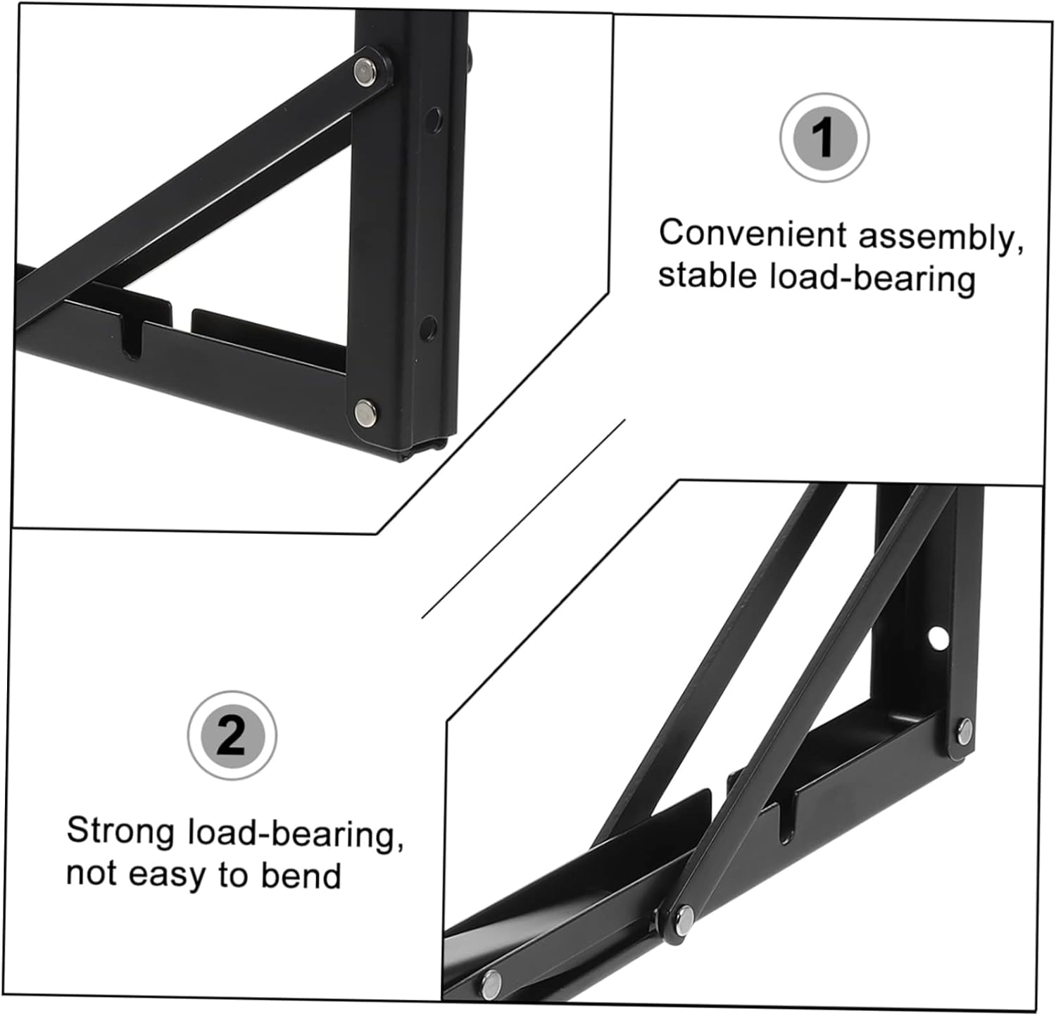 2pcs Black Folding Shelf Brackets Wall Mount Shelves Stainless Steel for Kitchen Bathroom Bookshelf Easy Install