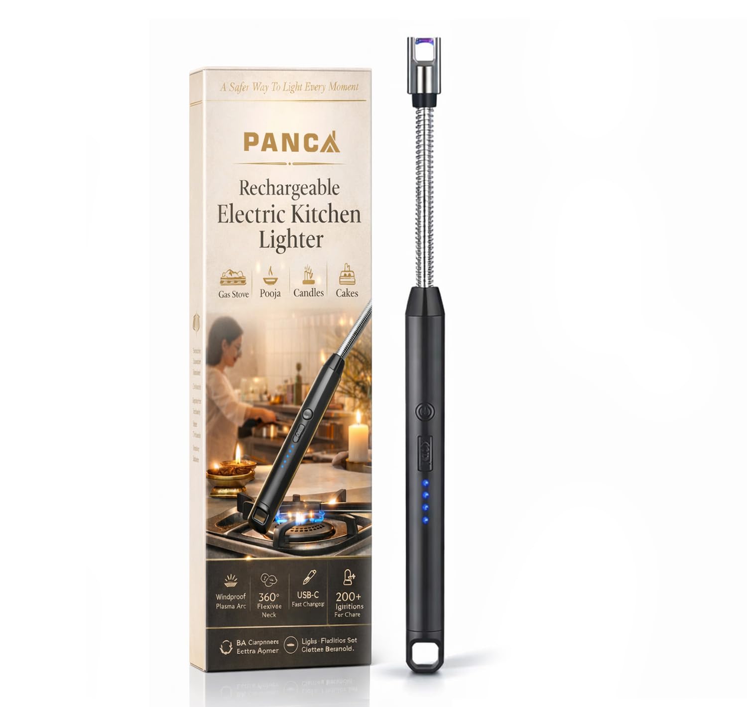 PANCA Electric Rechargeable Plasma Gas Lighter for Kitchen & BBQ | USB Type-C Windproof Arc Lighter with 360° Flexible Nec... - Review, Price and Buying Guide