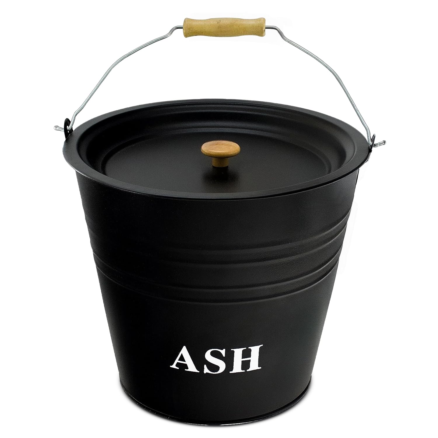 12L Steel Ash Bucket | Fireplace Ashes Container with Lid & Wooden Handle to Store Coal & Woods | (3.2 Gallons) Fireside Storage Ash Bin for Hearth, Living Rooms, Garden & BBQ Parties