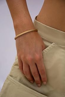 PERNNLA PEARL Dainty Gold Bar Bracelet for Women Simple Delicate Thin Cuff Bangle Hook Bracelet 18K Gold Plated Handmade Minimalist Jewelry