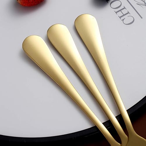 Miniatura 6 de Berglander - Juego de 4 tenedores dorados chapados en oro de titanio de acero inoxidable de 7.9 pulgadas, tenedores y cucharas, cubiertos y