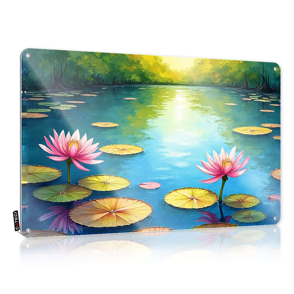 IBWNBBUSN Funny Saying Tin Signs A Serene Pond With Vibrant Pink Lotus Flowers And Floating Lily Pads Tin Sign Small Sign Tin Funny Vintage Sign(20X30CM)