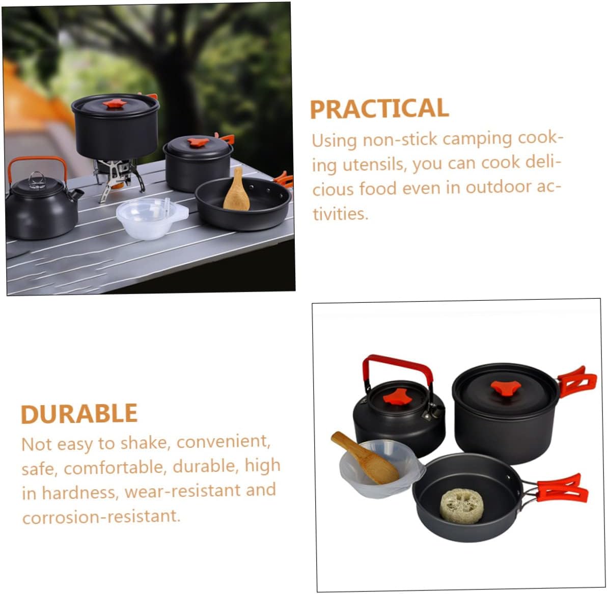 1set Portable Camping Cookware Lightweight Cooking Pan and Kettle for Outdoor Cooking Picnics and Camping Easy to Carry High Durability for People