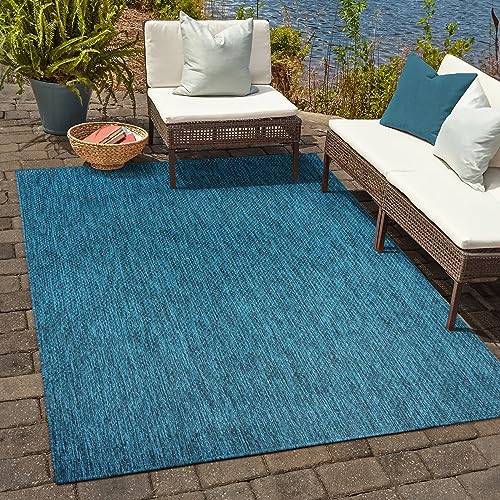 SANAT Melissa Outdoor Teppich Wetterfest - Wasserabweisend für Innen und Außenbereich, Balkon, Terrasse, Garten, Wohnzimmer oder Küche - Blau, 80x150 cm