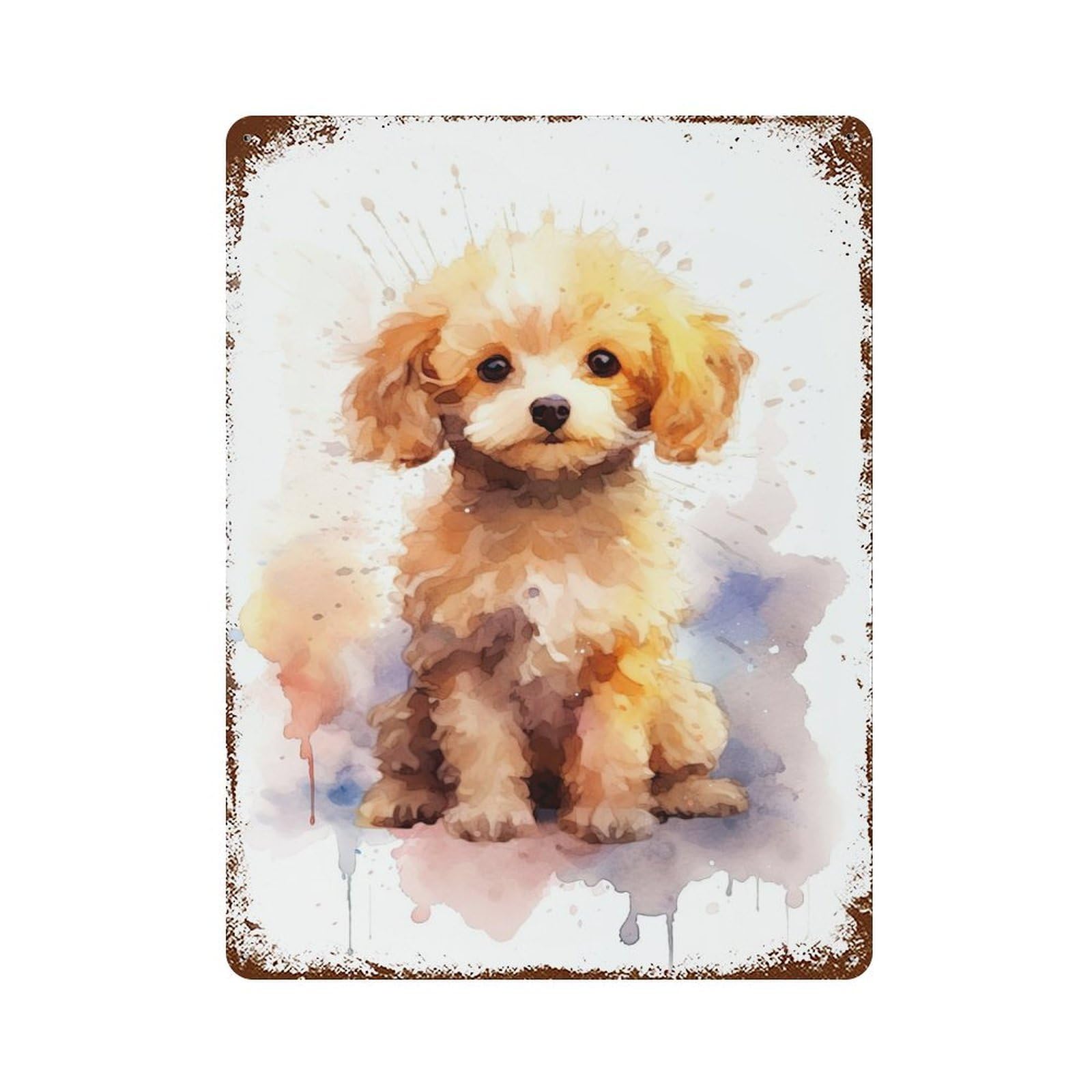 Distressed Metal Wall Sign Watercolor Poodle 15.7"x11.8", Vintage Wall Decor for Garage, Bar And Workshop Decor