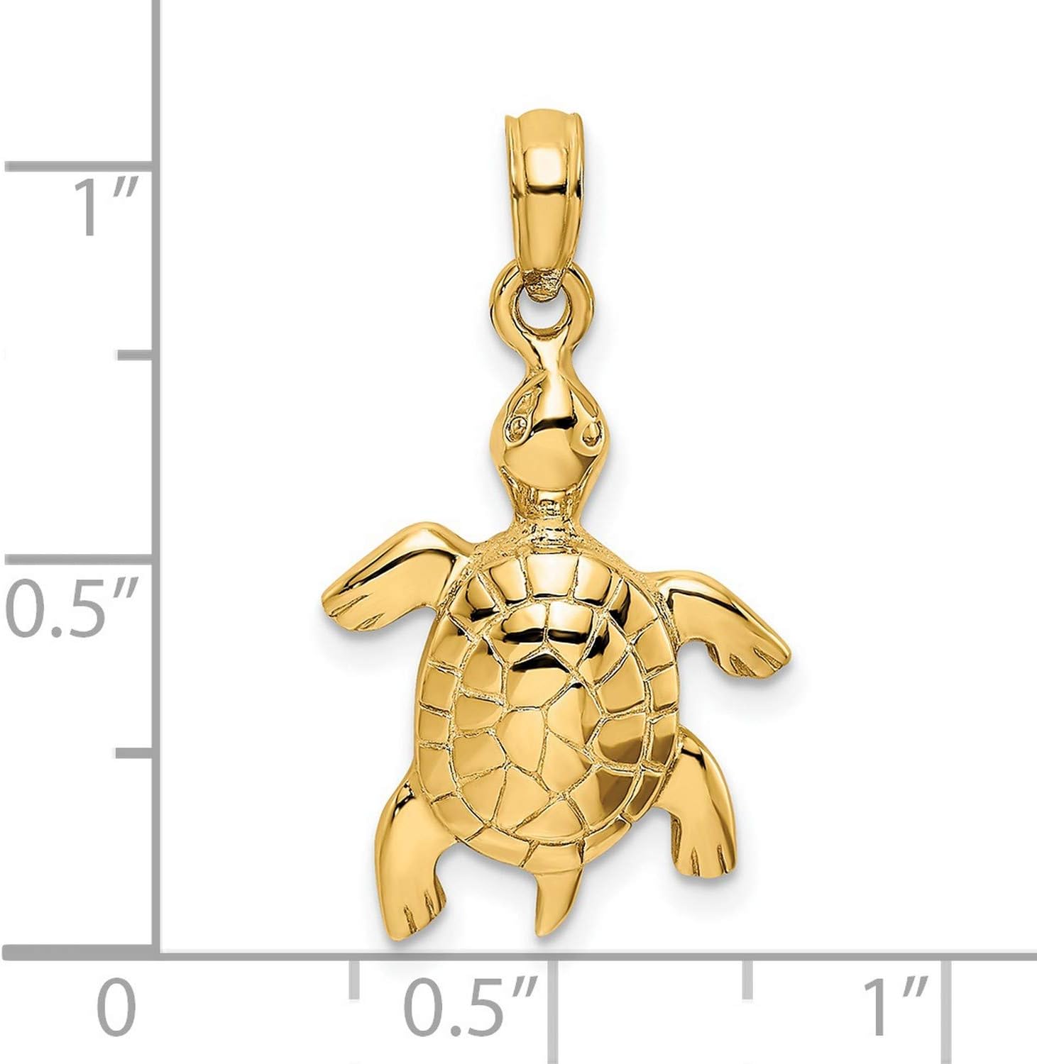 14k Yellow Gold Sea Turtle Pendant for Women or Unisex Wear, Detailed Marine Animal Charm Necklace, Nature Inspired Ocean Jewelry, Symbolic Piece for Wisdom, Protection, and Longevity 17 mm x 13 mm - Image 3