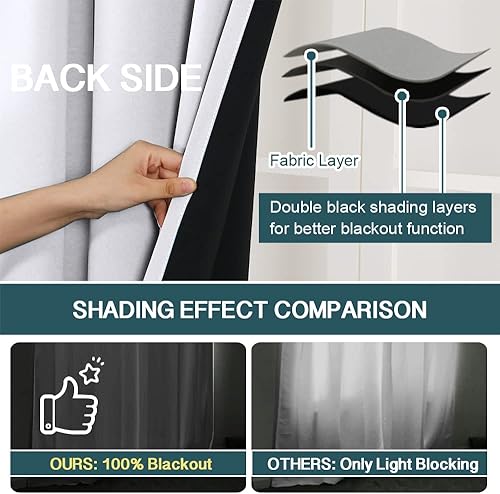 Miniatura 5 de FantasDecor Juego de 2 paneles de cortinas 100% opacas, aislamiento térmico de 52 x 84 pulgadas, reducción de ruido, para mejorar el sueño, cortinas