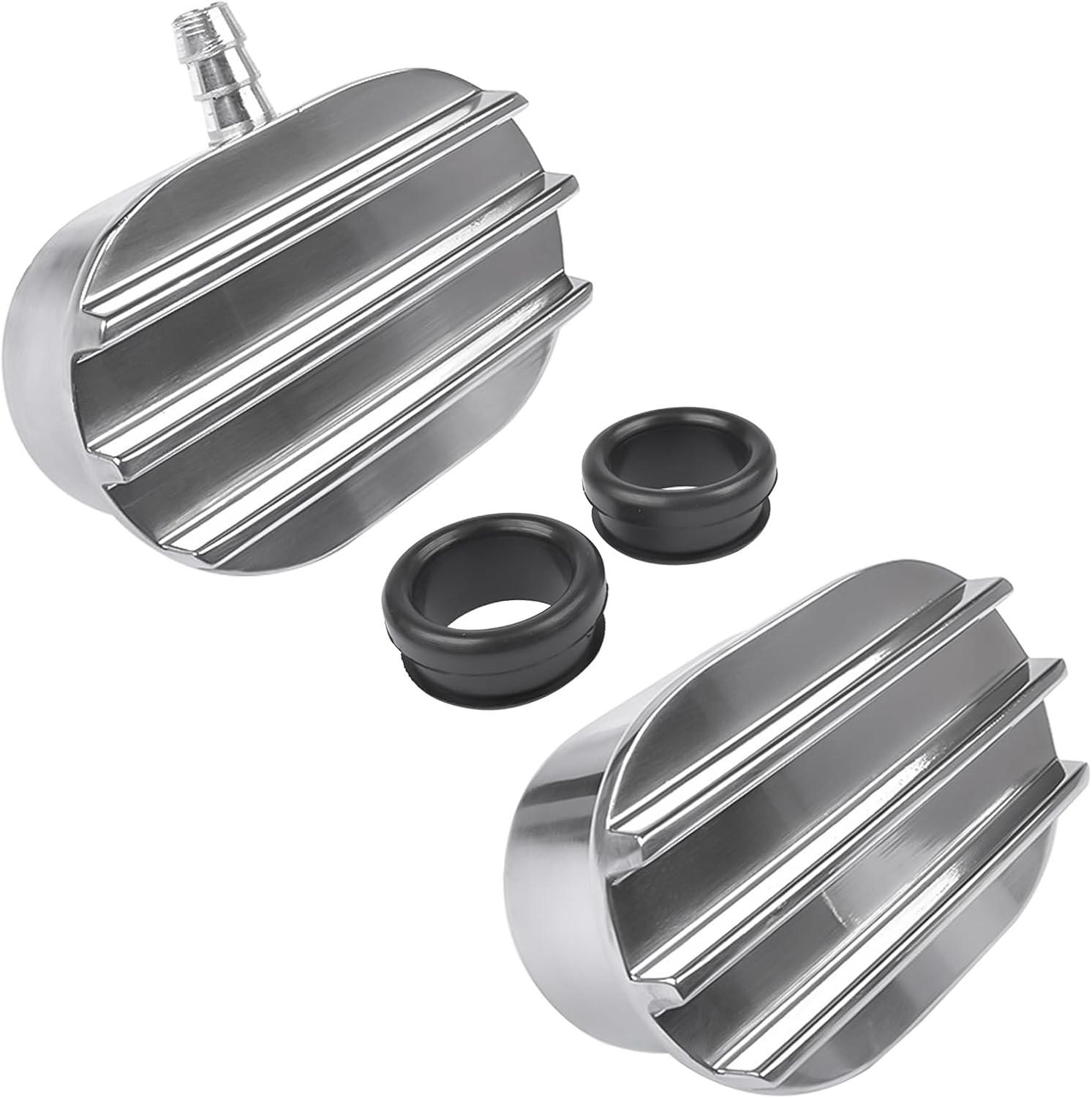 Finned Oval Air PCV Breather Combo Valve Cover for 1-1/4" Hole (A-Silver)
