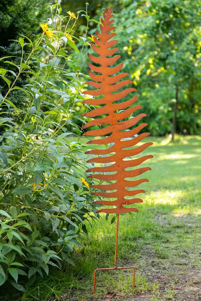 KUHEIGA Gartenstecker Farn Metall Edelrost, Gartenfigur H: 93cm Blatt zum Stecken, Garten
