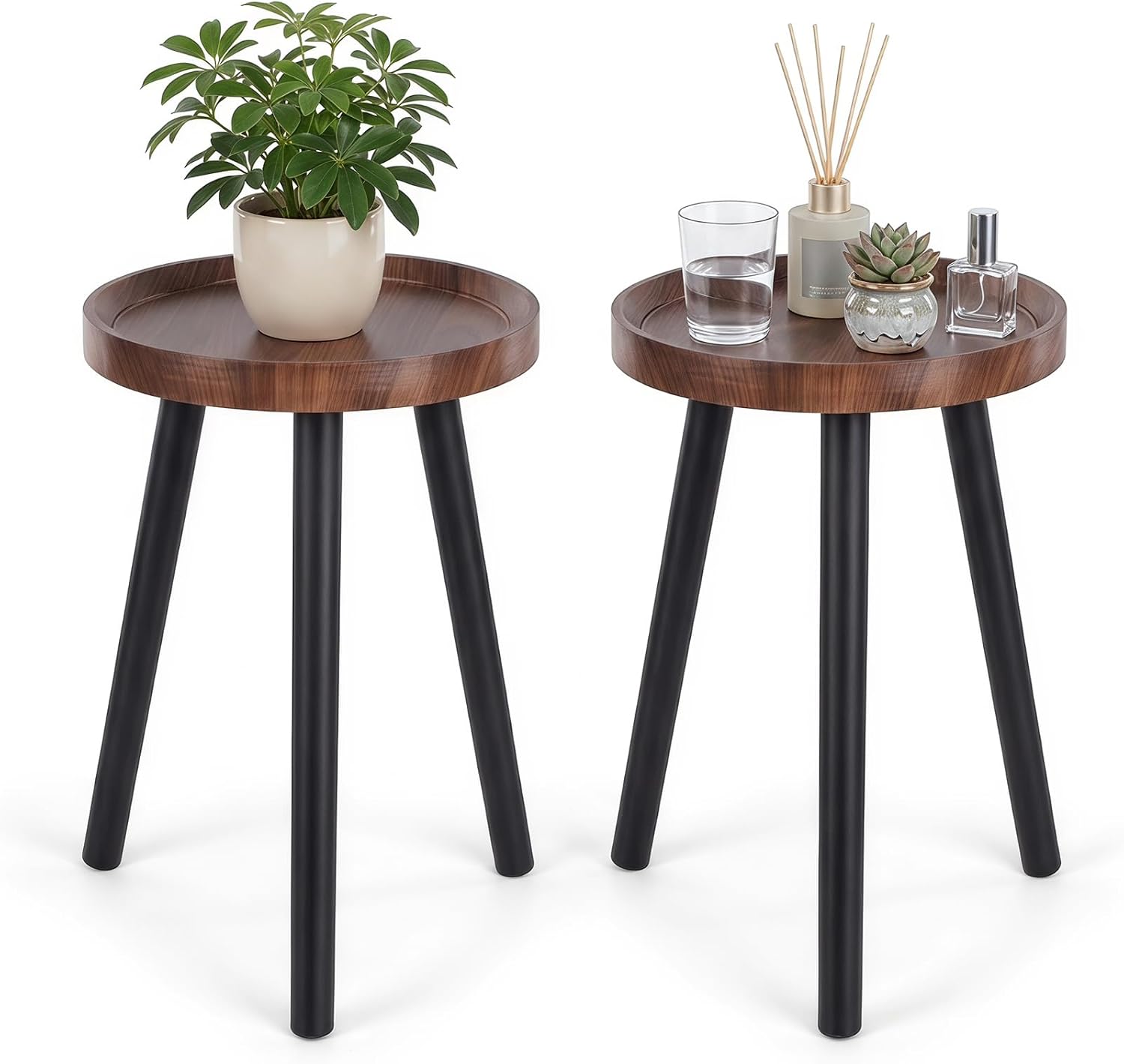 Mid Century Wood Plant Stand – 120 lbs Heavy Duty Plant Stand with Raised Tray & Spray Painted Legs, Solid Wood Side Table for Living Room, Bedroom, Entryway, Small Footprint for Plants, Decor (2 Pcs)