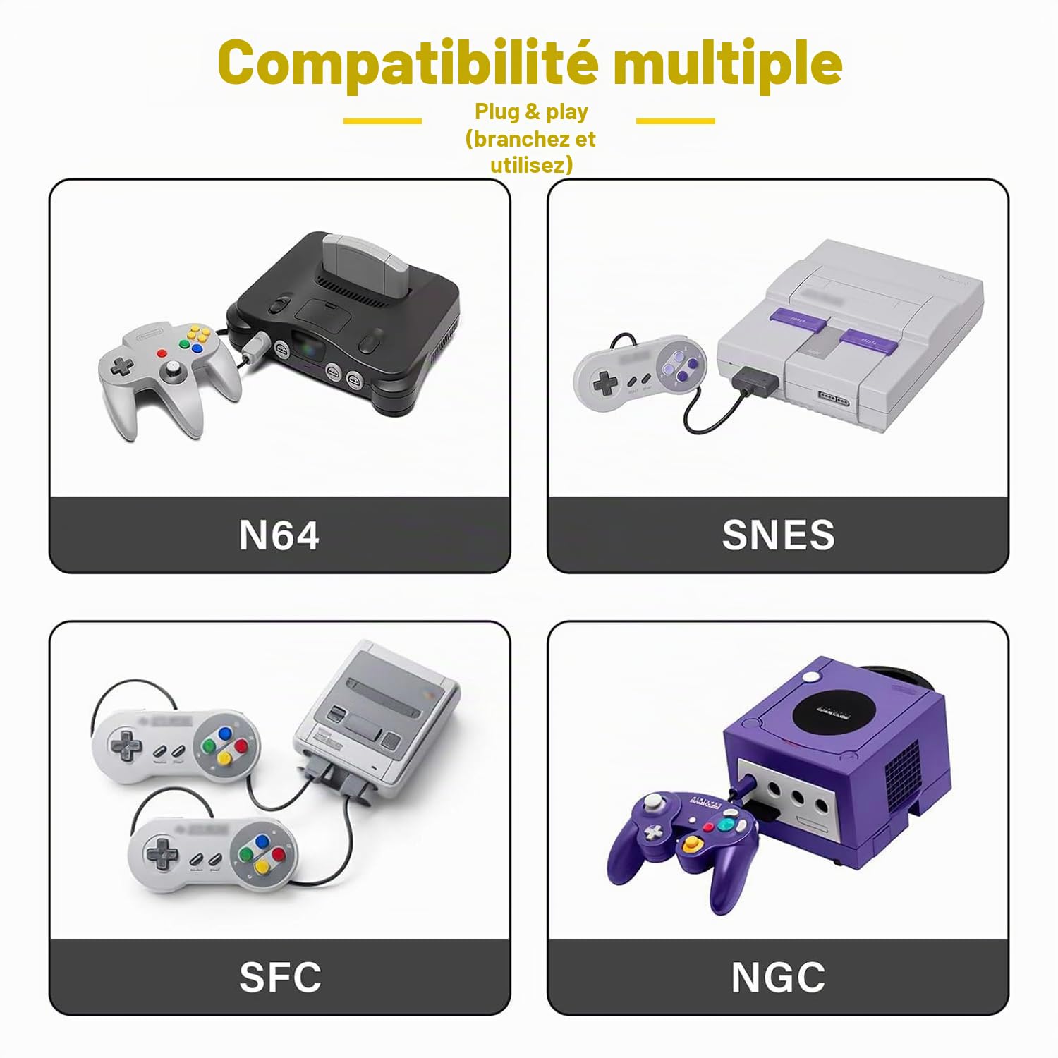 BITFUNX Adaptateur HDMI N64 – Prend en Charge Le commutateur 16:9/4:3, Mini convertisseur HD 720p/1080p avec S-vidéo Automatique et Composite, Adaptateur de Jeu vidéo Plug & Play sans décalage