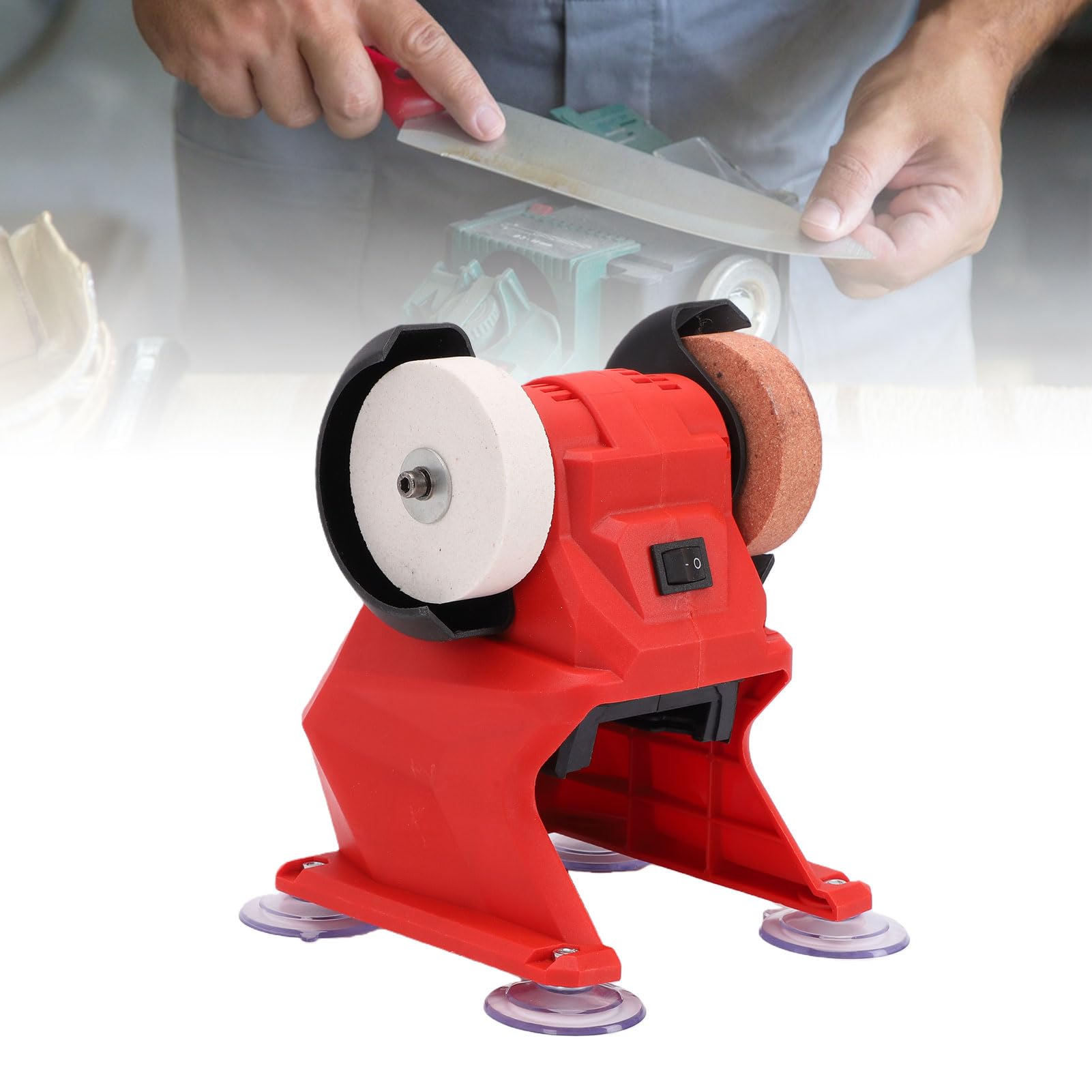 Asixxsix Mini Amoladora de Banco, Lijadora Pulidora Inalámbrica con Batería de 5500 RPM y 18 V con Ruedas de Corindón Fino y Grueso Cubierta Protectora de Metal para Eliminar óxid