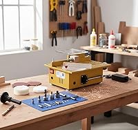 Vista 6 de Sierra de mesa portátil hecha a mano, torno de banco de carpintería, pulidora eléctrica, amoladora, sierra de corte, modelo de bricolaje