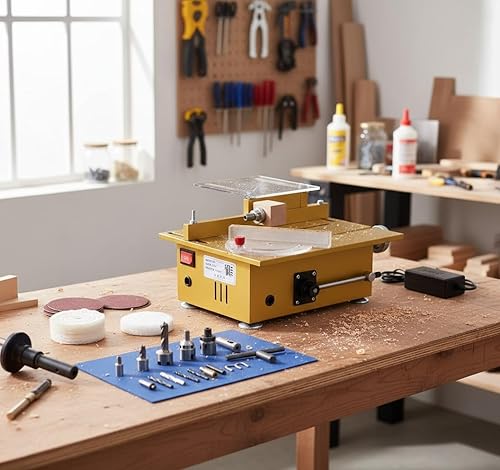 Miniatura 7 de Sierra de mesa portátil hecha a mano, torno de banco de carpintería, pulidora eléctrica, amoladora, sierra de corte, modelo de bricolaje,