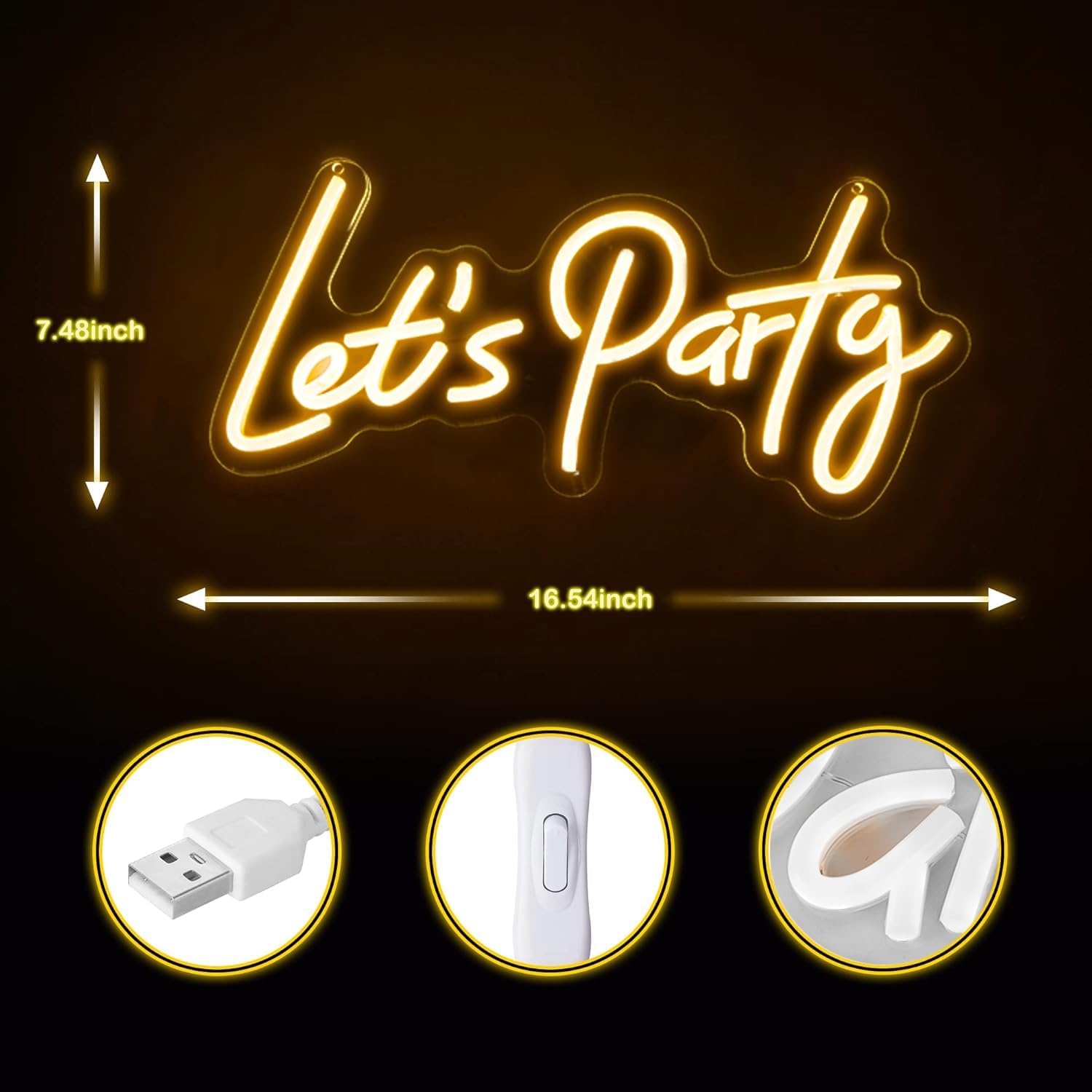Lets Party Neon Sign for Party Wall Decor with Dimmable for All Partys Neon Lights for Wall Decor, Birthday, Wedding, Bachelorette Party, - Image 7