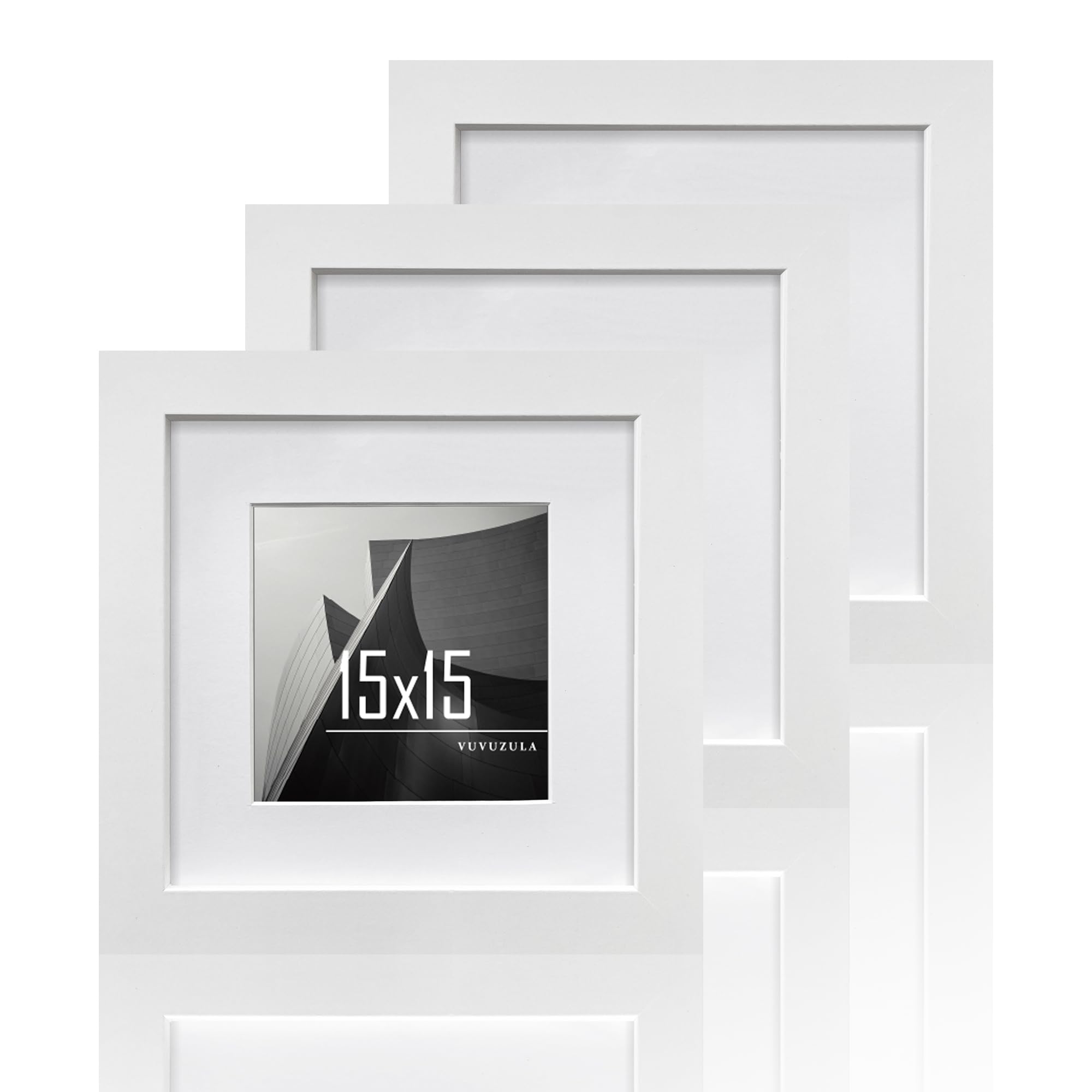 VUVUZULA Picture Frame 15 x 15 cm White Square Wooden Photo Frame MDF Frame with Mount 10 x 10 cm Set of 3 — image 1