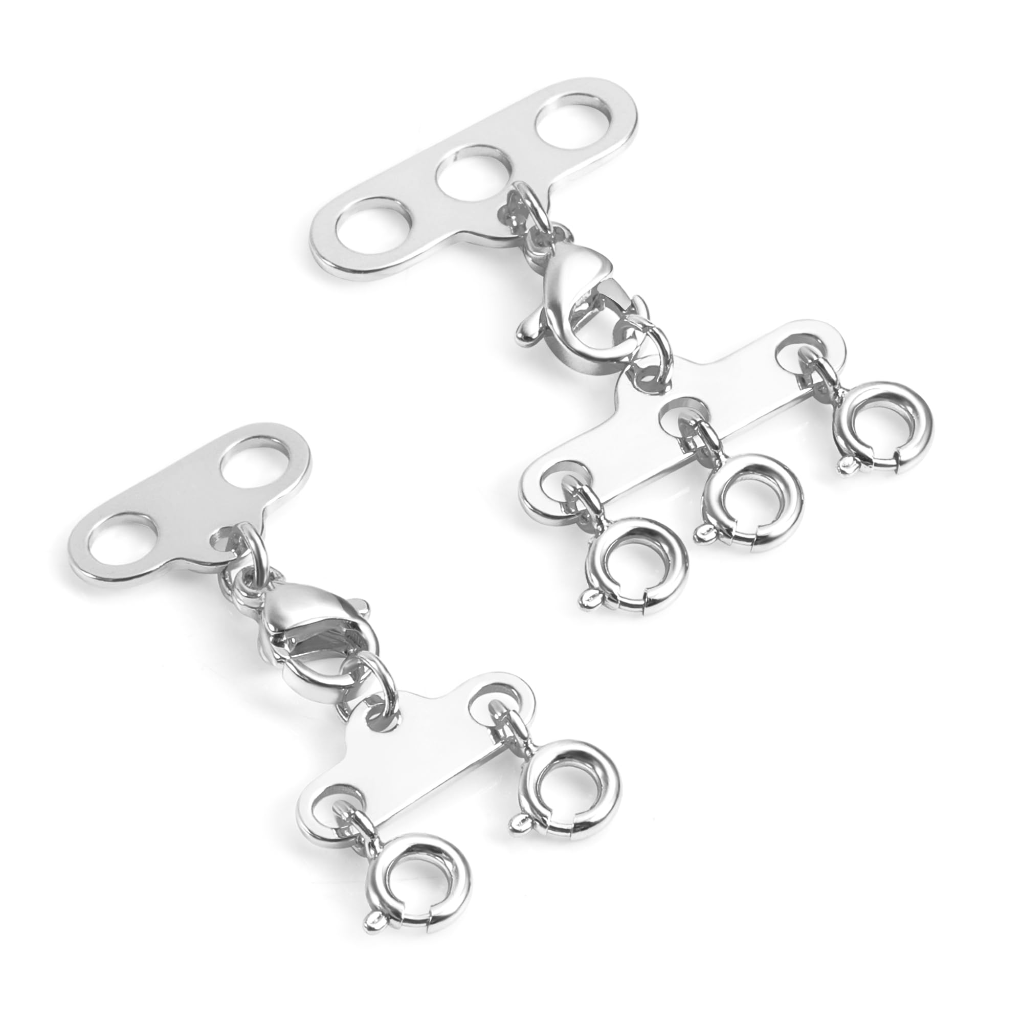 ALEXCRAFTALEXCRAFT Silver Necklace Layering Clasps, 2Pcs Multi Strands Tube Lock Necklaces Separator White Gold Layered Clasps Bracelet Connector 2 3 Sterling Jewelry