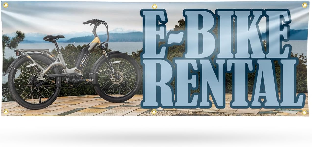 E Bike Rental Banner Sign 48 Inch x 96 Inch | 13 oz Vinyl with Metal Grommets | Heavy-Duty Single-Sided Outdoor Durable Printed High-Quality Weatherproof | Made in the USA