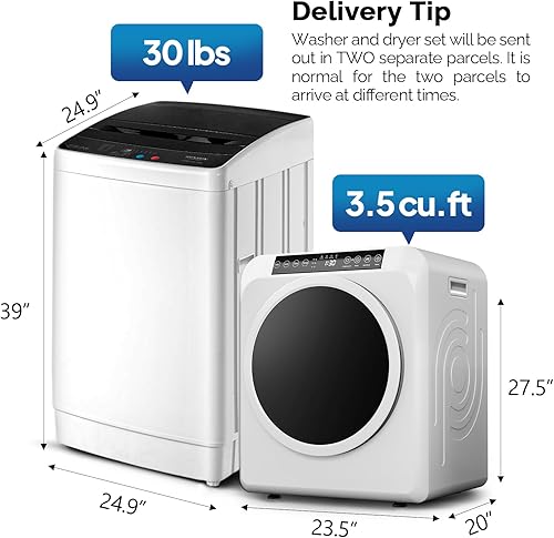 Vista 3 de ROVSUN Juego de secadora de ropa de 3.5 pies cúbicos y lavadora completamente automática de 30 libras, juego combinado de lavadora y secadora