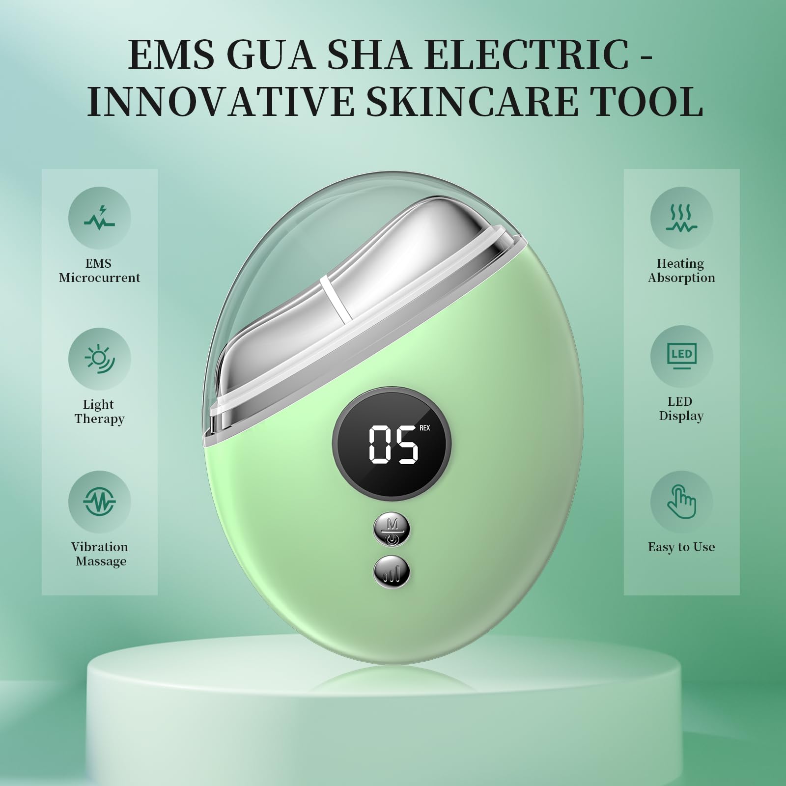 Eyoushow EMS Gua Sha, 4 in 1 Elektrisches Gesichtsmassagegerät mit Wärme & Vibration, Lichttherapie mit Rotlicht, Blau, Grün Face Massager für Gesicht Anti Aging Anti Falten - 2