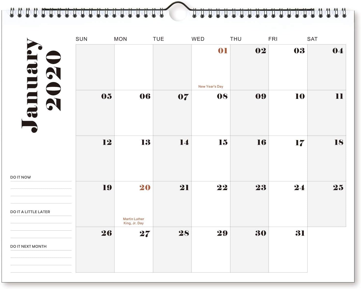 2020 Calendar - Hanging Wall Calendar 2020 with Thick & Sturdy Paper, Perfect for Organizing & Planning, 15 x 11.5 Inches, Wire-Bound