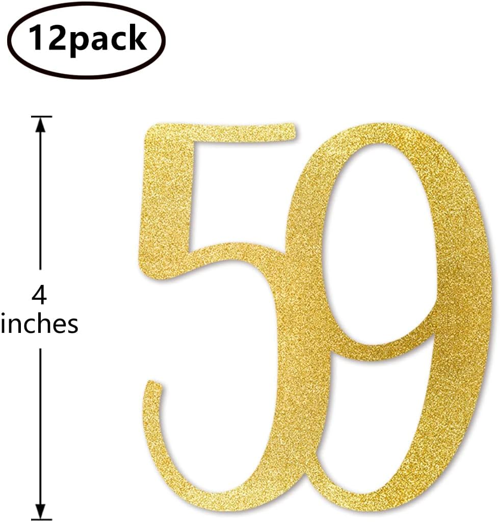 Gold Glitter 59th Birthday Centerpiece Sticks, 12-Pack Number 59 Table Topper Anniversary Party Decorations - Image 2