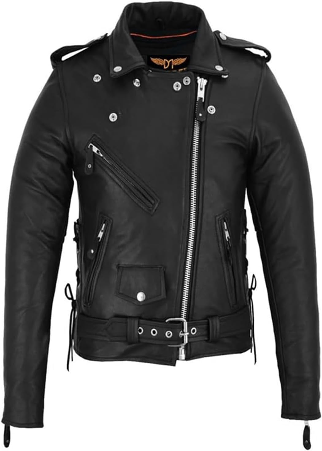 GARGOYLE BELLS Womens Motorcycle Jacket Classic Cowhide Leather Jacket with Lace Sided Leather Biker Coat for Women - Image 7