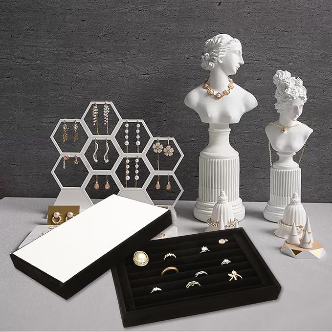 Image of Ring Velvet Jewellery Drawer Organizer Tray Stackable Jewellery Tray for Drawer(Black)