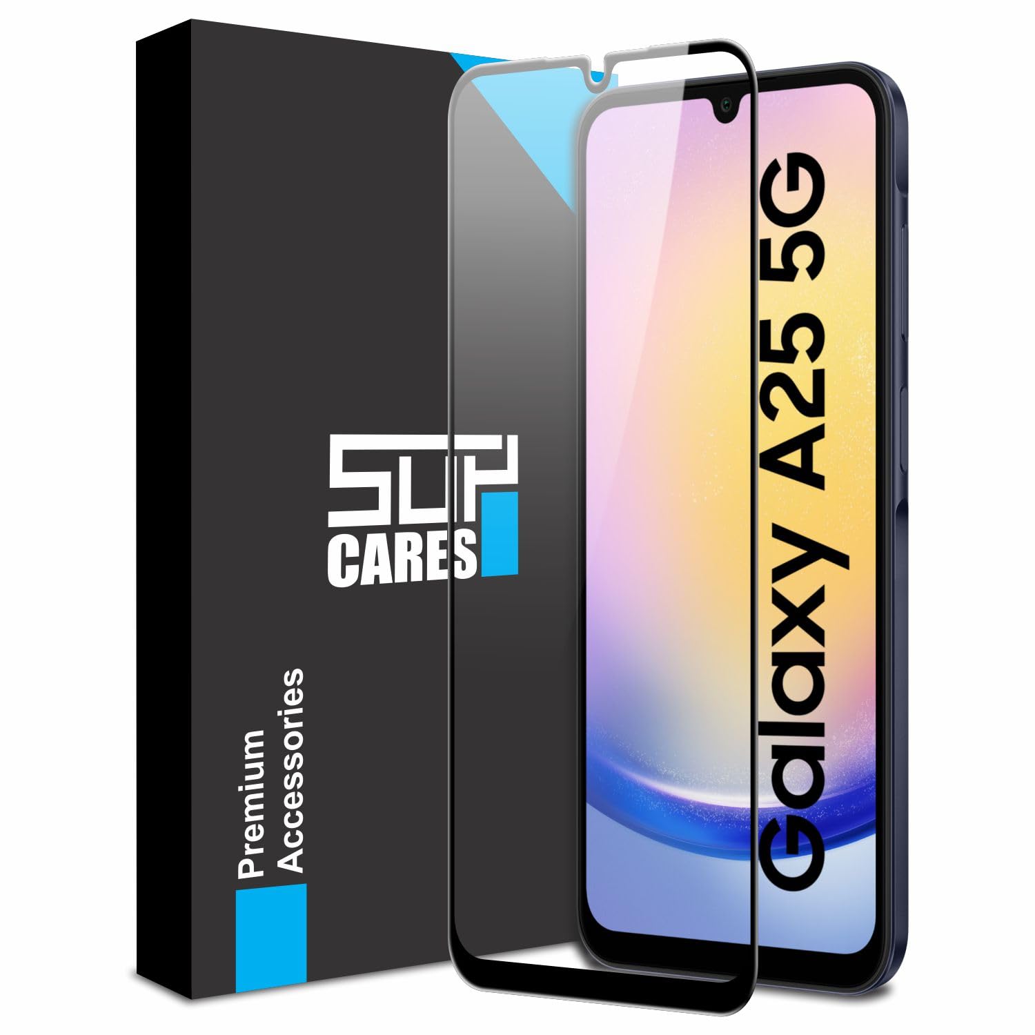 SupCares Tempered Glass for Samsung Galaxy A25 and Galaxy A24 (6.5 Inch) With Installation Kit | 9H Edge to Edge Screen Protector | Black