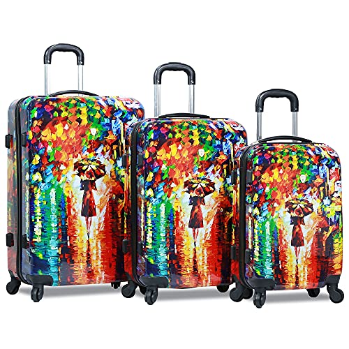 Dejuno Parisian Nights Hardside 3-PC Spinner Luggage Set, Multicolor, [III] 20x13x9,25x15x10,29x17.5x11