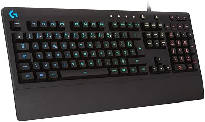 Logitech G213 Prodigy, Clavier Gamer, Eclairage RGB LIGHTSYNC, Résistant aux Éclaboussures, Personnalisable, Commandes Multimédia Dédiées, Français AZERTY – Noir