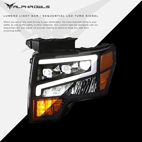 Miniatura 4 de Alpha Owls 7162952 Tri-Pro Series - Faros delanteros con proyector LED completo con barra de luz LED blanca y señal secuencial, ámbar negro para