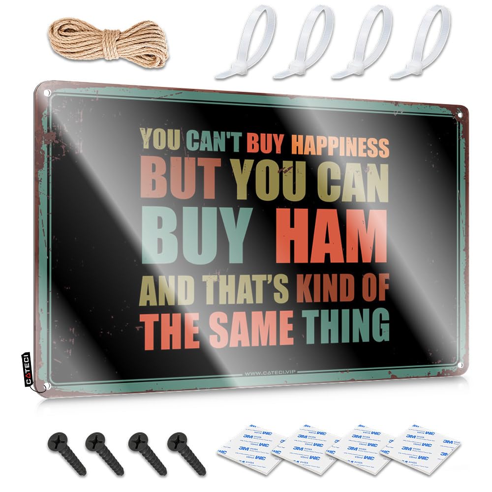 Retro Wall Decor Designer Humor You Can't Buy Happiness But You Can Buy Ham For Mount - Funky Room Decor Customizable(20X30CM)