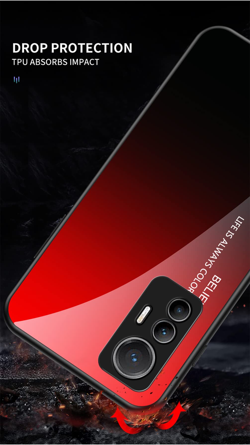 Custodia RMSOL Per Xiaomi 12 Lite | Cover In Vetro Temperato Sfumato E TPU | Colorata E Antigraffio