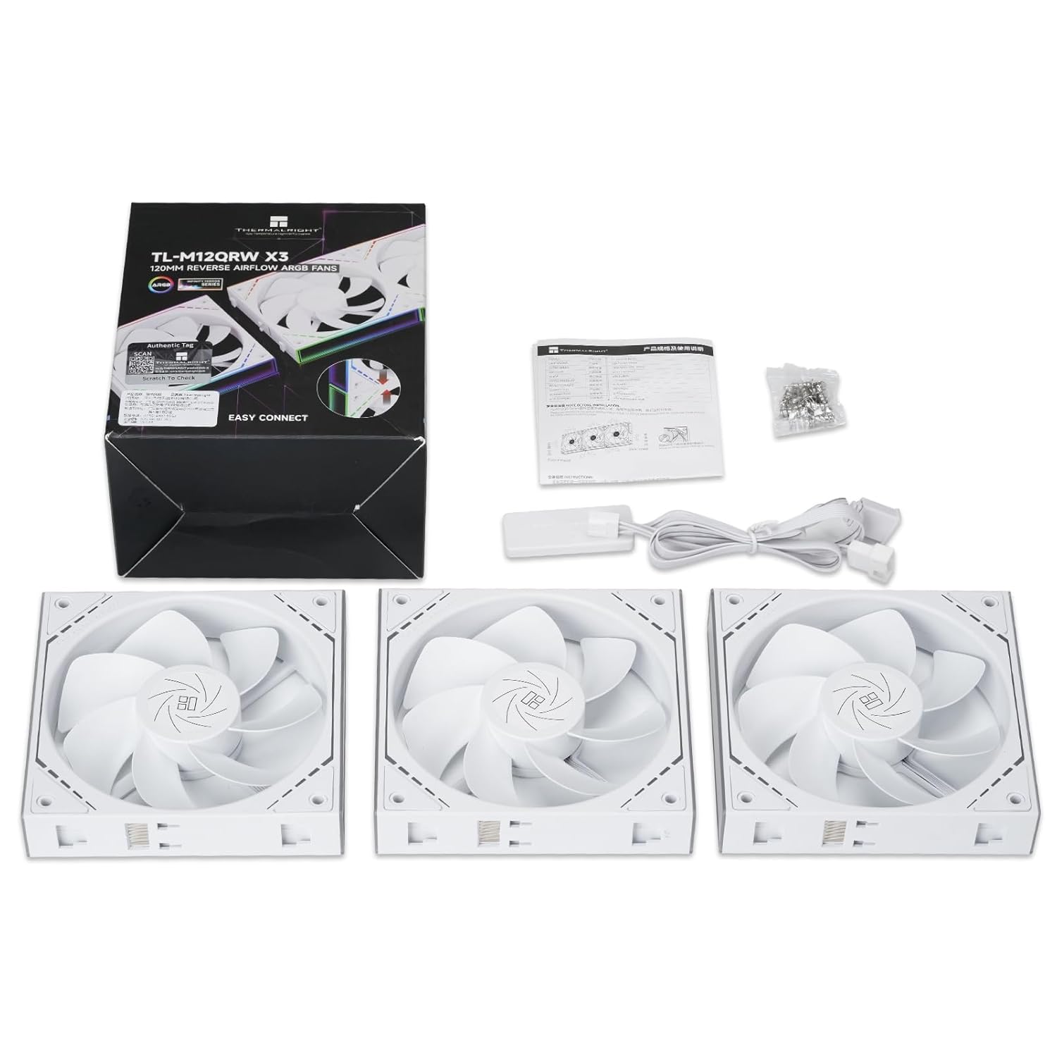 Thermalright TL-M12QW X3 120mm PC Case Fans, PWM ARGB Fans, 2000RPM High Airflow, Daisy-Chain, Infinity Mirror Lighting, 3-Pack