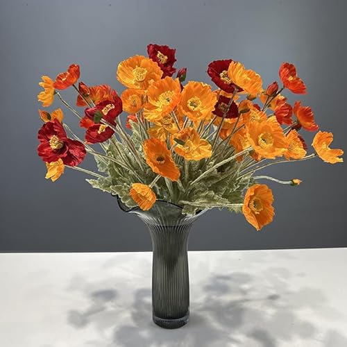 Dodxiaobeul 3 Bundles Of 22 Inches Tall Red Poppy Flowers Artificial,Ranunculus Artificial Flowers,Faux Flower Stems For Wedding,Party thumb #6