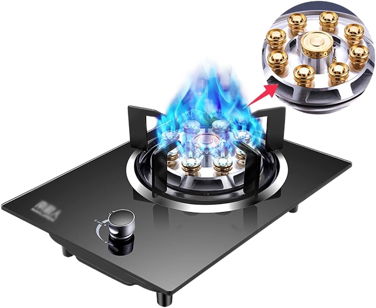 Gas Hob Built-In Gas Cooktop 5.2Kw Glass Cooker Hob 1 Burner, With Zinc Alloy Knob & Flame Failure Protection (E NG) (B NG)
