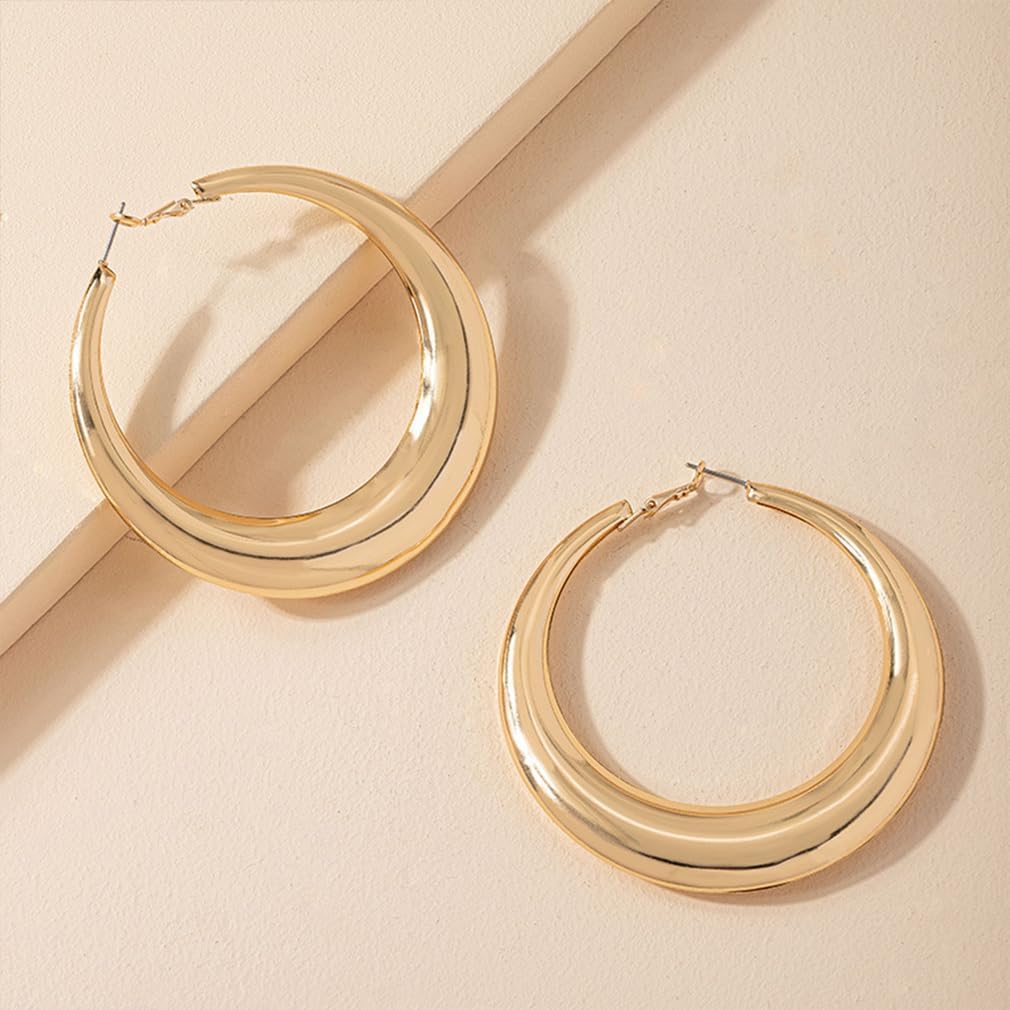 Chunky Gold Large Disco Hoop Earrings for Women Dainty Big Oversized Round Hoops Earring Thick Hypoallergenic Dangle Ear Jewelry Statement Accessories Gifts - Image 6