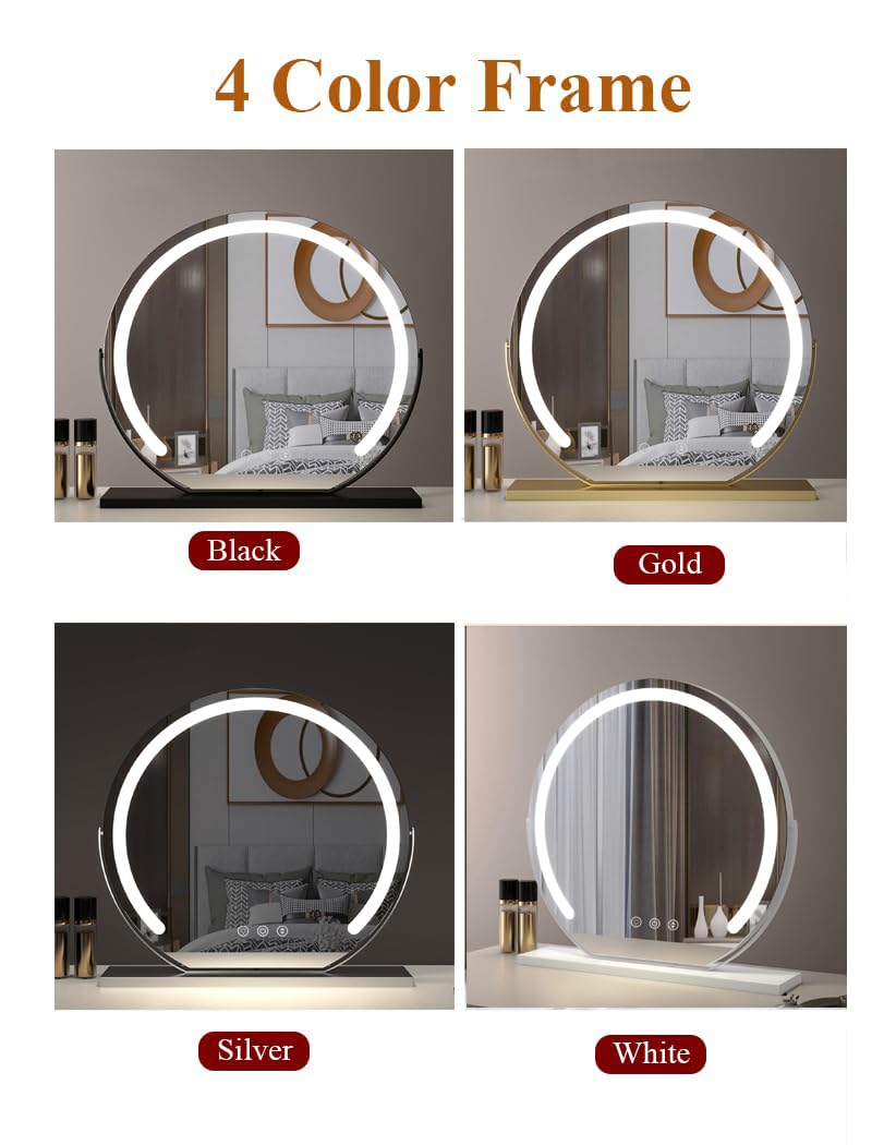 Specchio rotondo illuminato Vani da 40 cm, specchio da toeletta illuminato per camera da letto e bagno, regalo per gli amanti del Beau