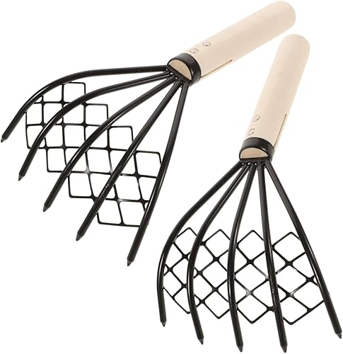 DOITOOL Rastrillo con red de malla de 10 pulgadas con mango de madera para excavar almejas rastrillo para excavar mariscos