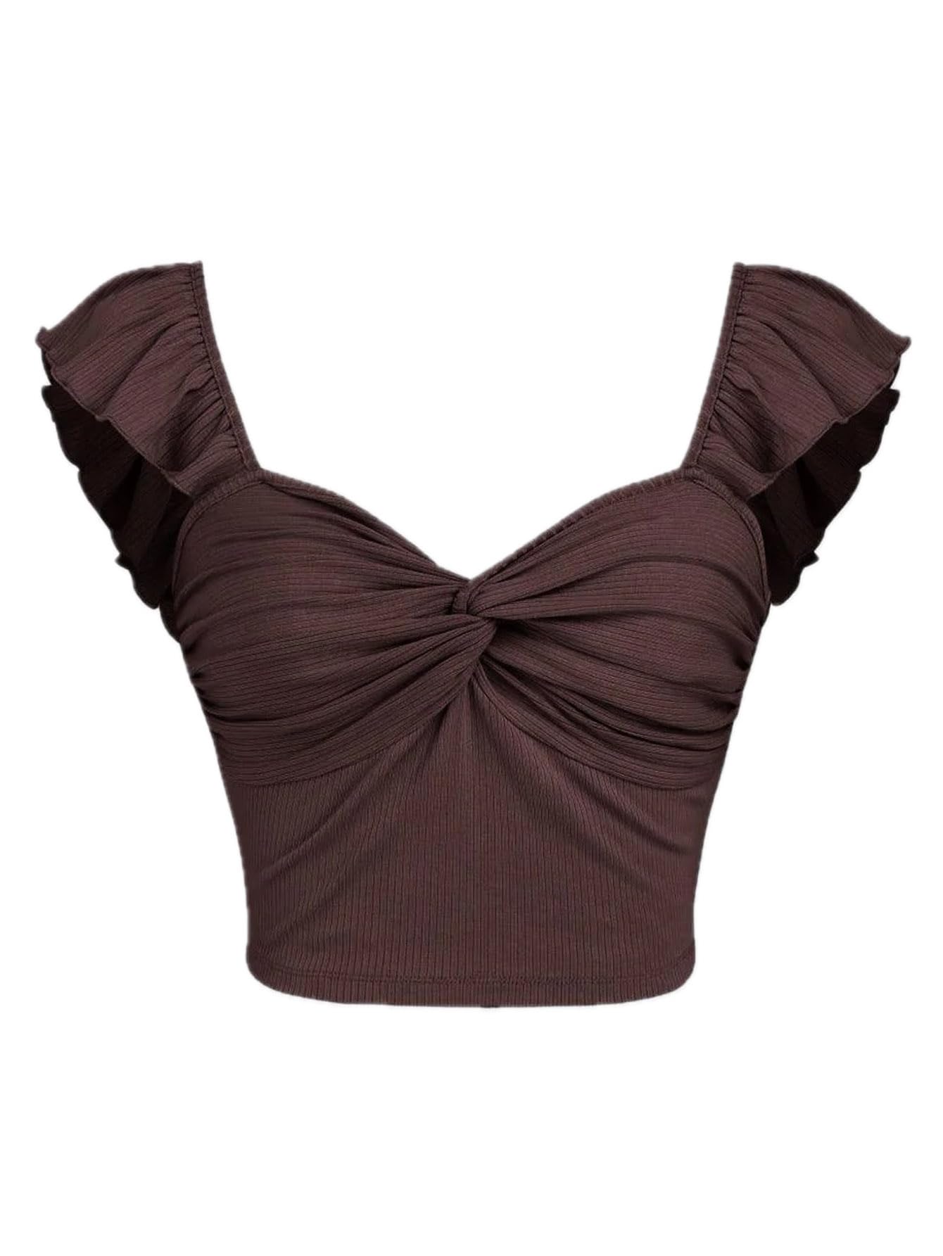 Crop Top for Women's – Trending Look Solid Ruffle Sleeveless Stylish Knotted Front, Soft high Stretch Cotton Fabric, Summer Casual-image-29