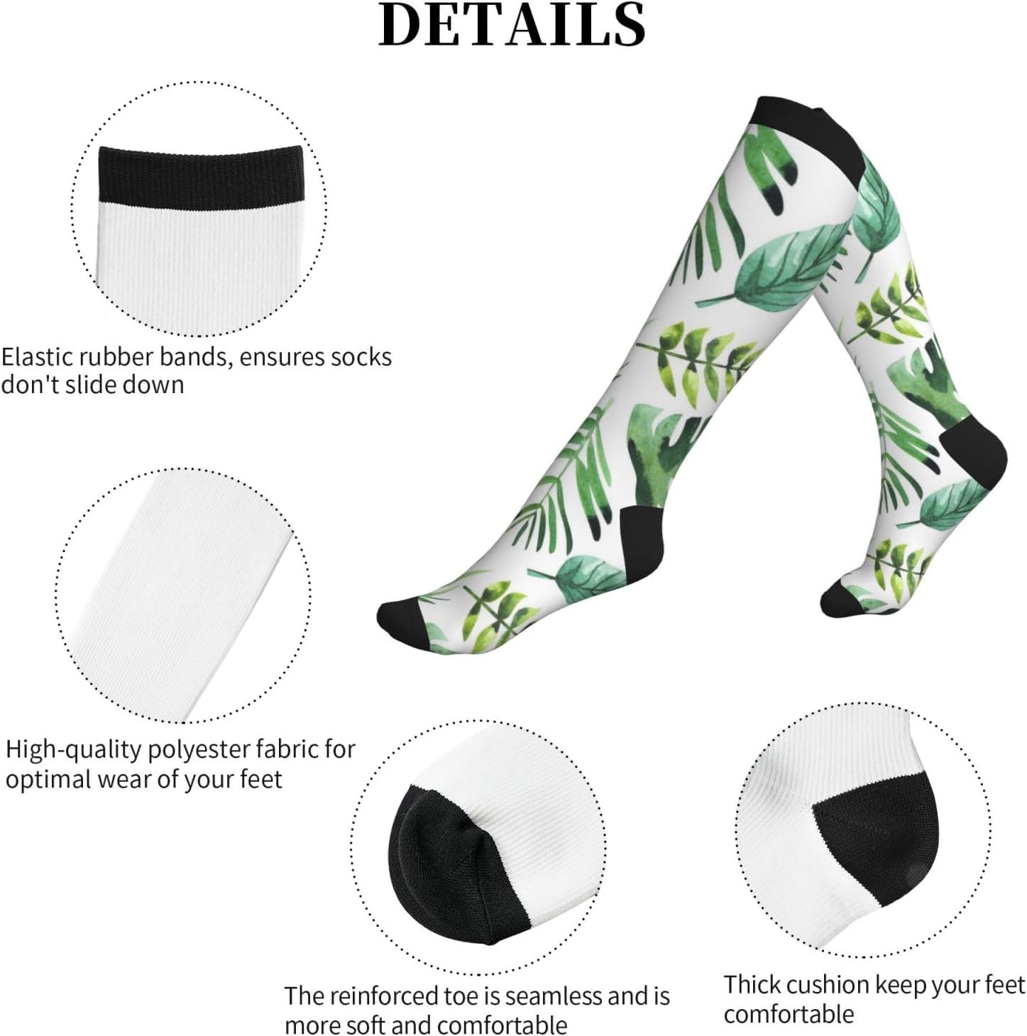 Jungle Leaves Tropical Palm Background Tight Fitting Women'S Men'S Knee High Running Socks