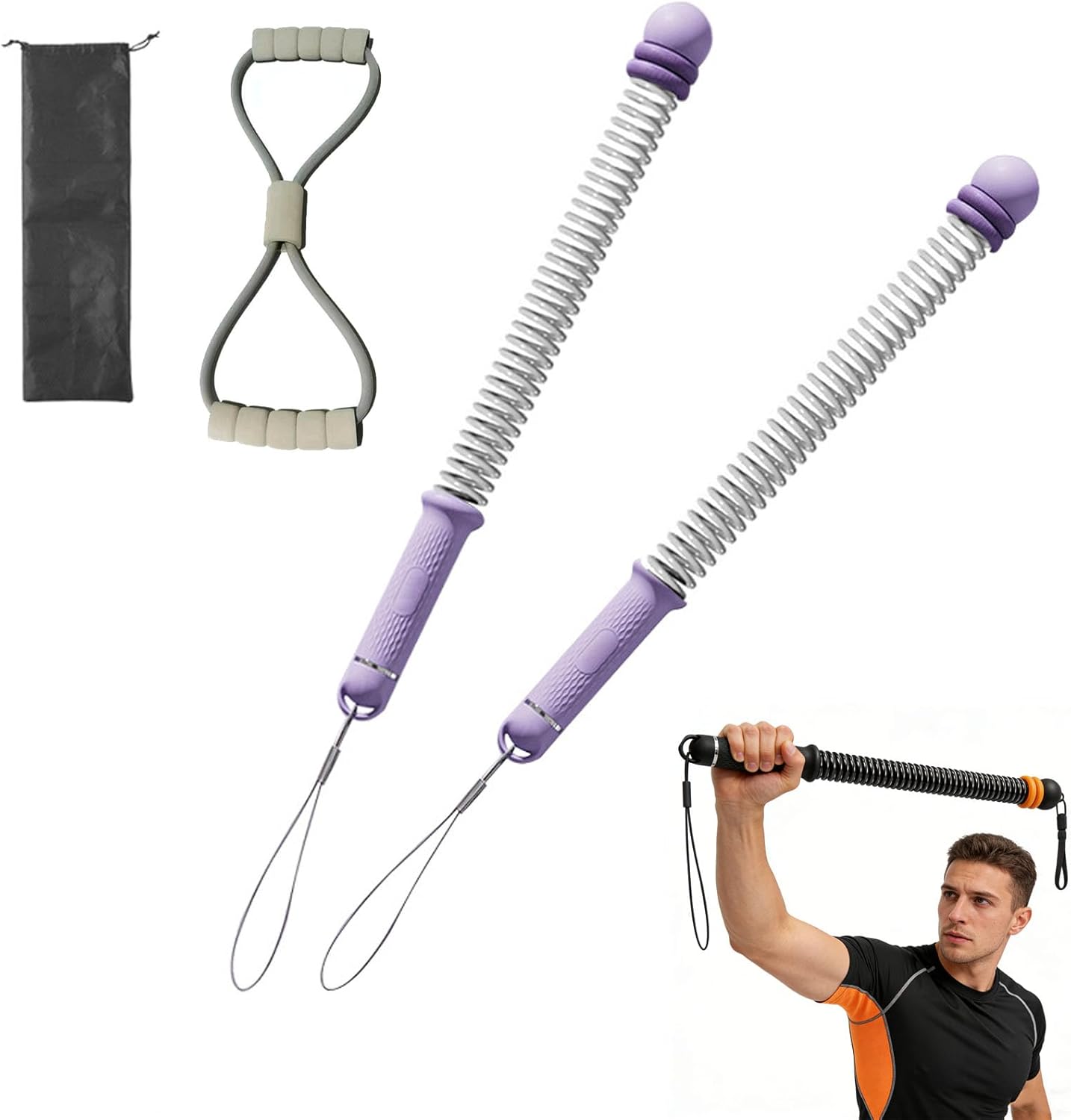 Adjustable Ropeless Battle Ropes Trainer, Cordless Battle Ropes for Home & Gym, Adjustable Weighted Cordless Spring Battle Rope with Resistance Springs, for Full-Body Training (Black)