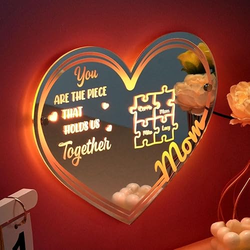 Miniatura 30 de VEELU Espejo con nombre personalizado – Espejo con luz LED – Letrero con nombre personalizado para decoración de pared – Decoración de dormitorio