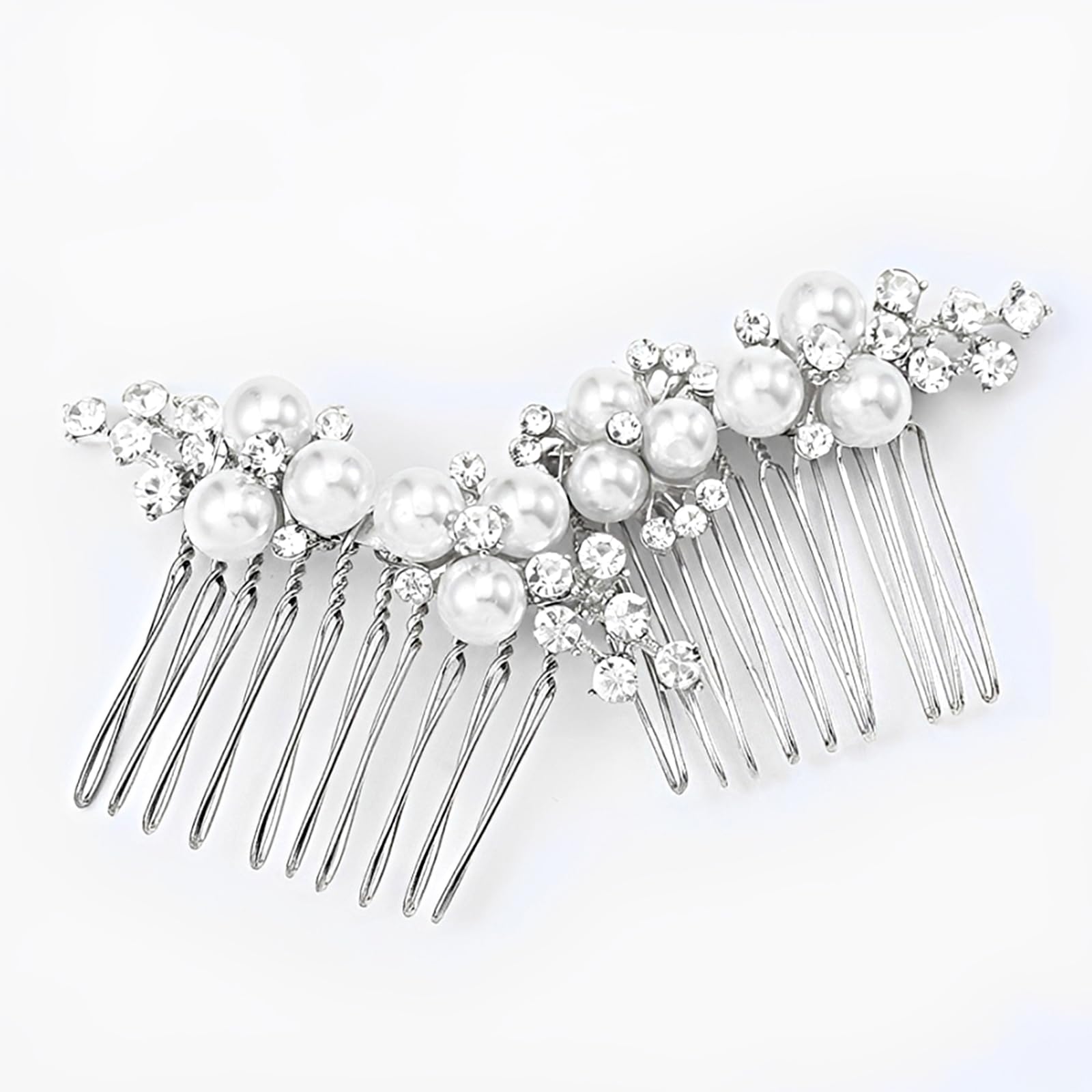 2 Piezas Peines para el Pelo de Novia Perla Diamante Peine para el Cabello Elegante Nupcial Accesorios de Cabellos para Mujeres y Niñas Dama de Honor Bodas Noche Fiesta (Plata)
