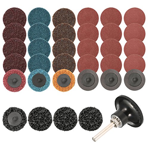 INSMA 35Pcs Sanding Discs Set 2 inch Quick Change Discs Surface Conditioning Discs with 1/4 inch Tray Holder for Surface Prep Strip Grind Polish Finish Burr Rust Paint Removal