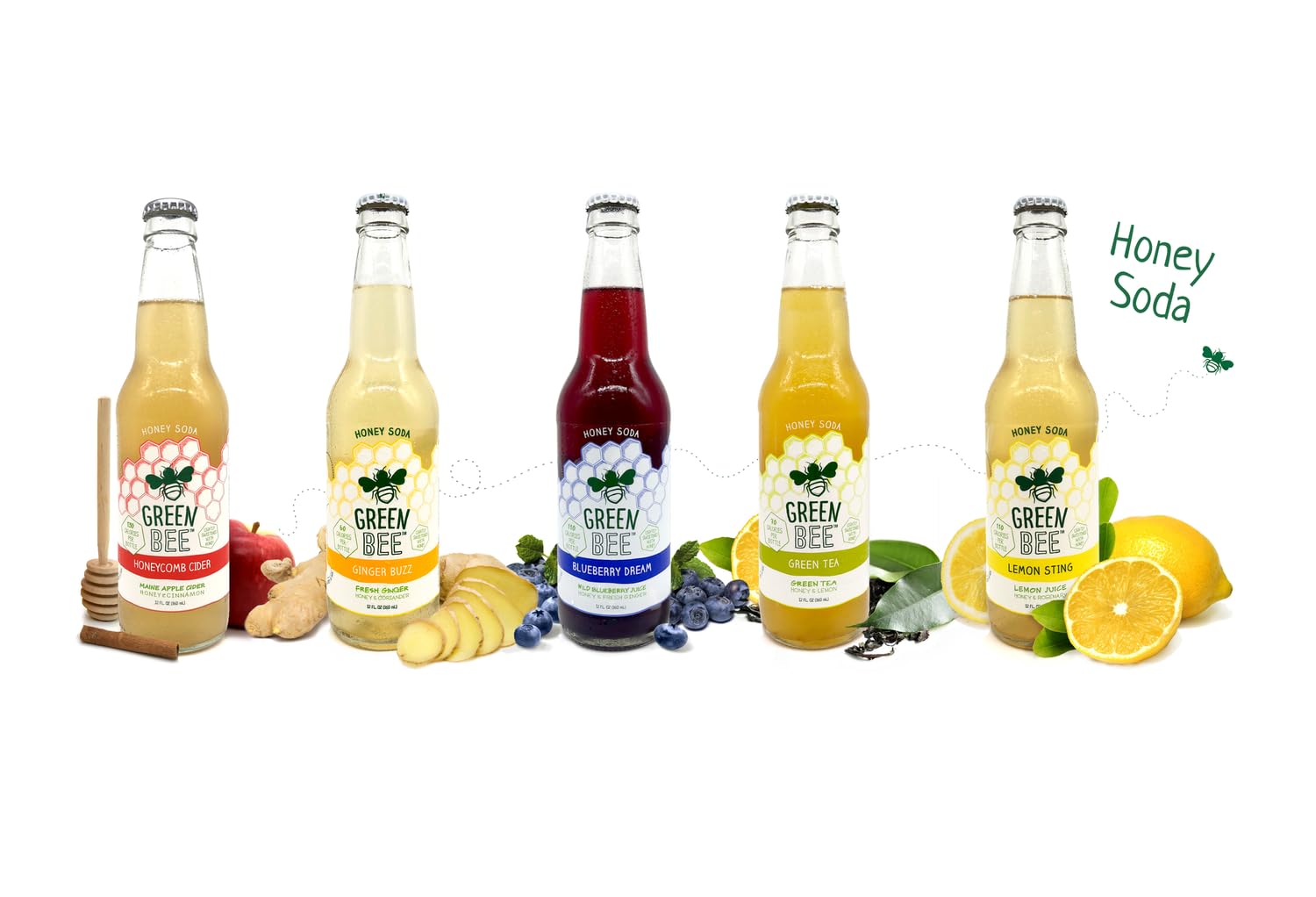 Green Bee Honey Sweetened Soda - Case of 12 (Honeycomb Cider)